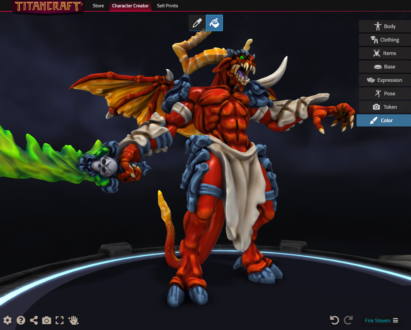 Screenshot of TitanCraft editor picturing colored monster