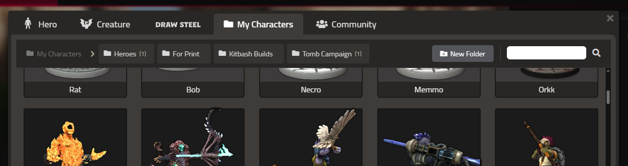 My Characters folders