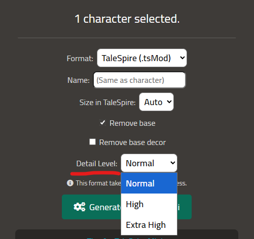 TaleSpire detail level selector